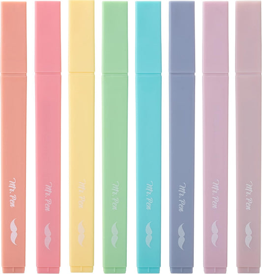 Mr. Pen- Aesthetic Cute Pastel Highlighters Set, 8 pcs, Chisel Tip, Candy Colors, No Bleed Bible Assorted Colors