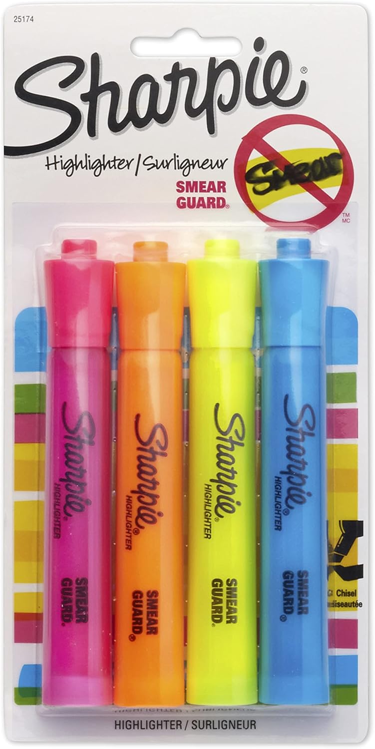 SHARPIE Accent Tank-Style Highlighters, 4 Colored Highlighters