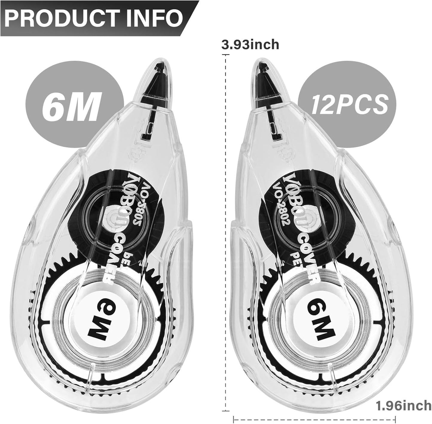 Whiteout Correction Tape, Easy To Use Applicator for Instant Corrections Correct Wrong Writing At Any Time, For school, Office (White, 12pack, 6M/256" x 0.2")