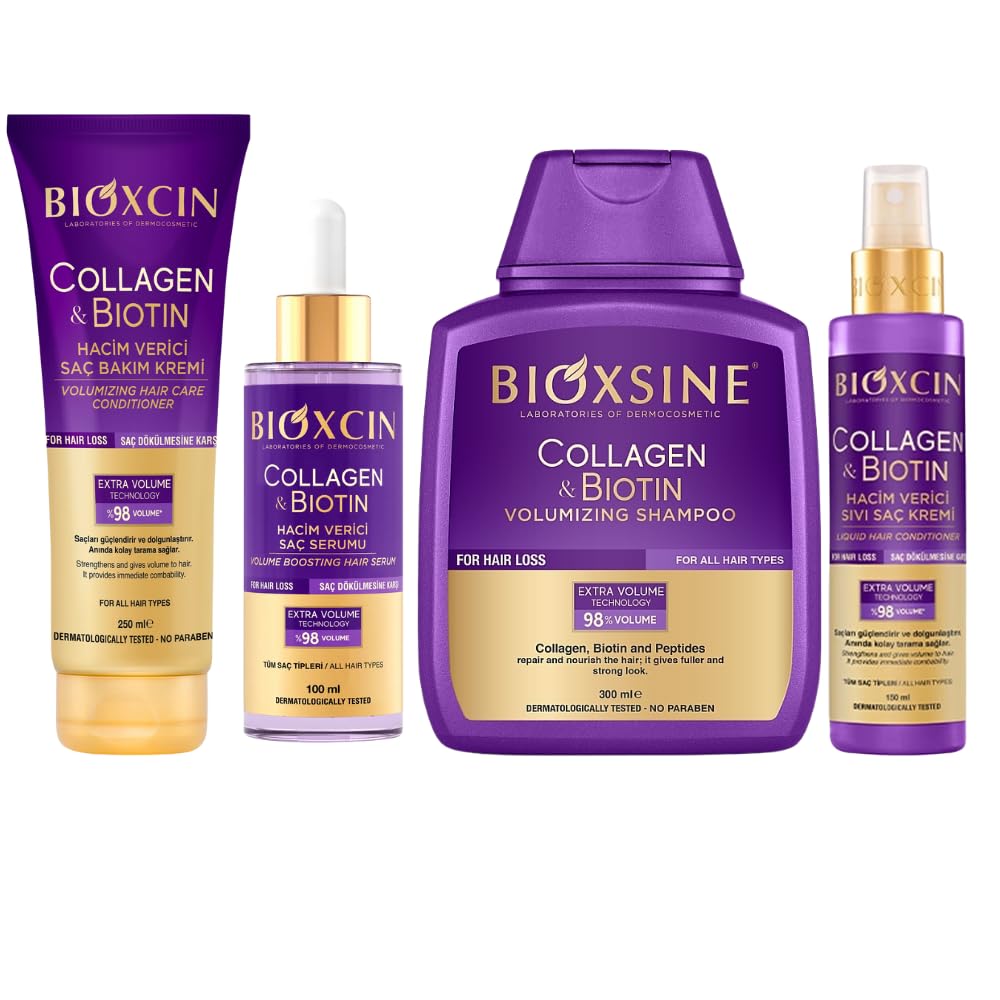 BİOXCİNE Collagen & Biotin Series - Volumizing Liquid Conditioner Set, Hair Care Cream and Colume Shampoo