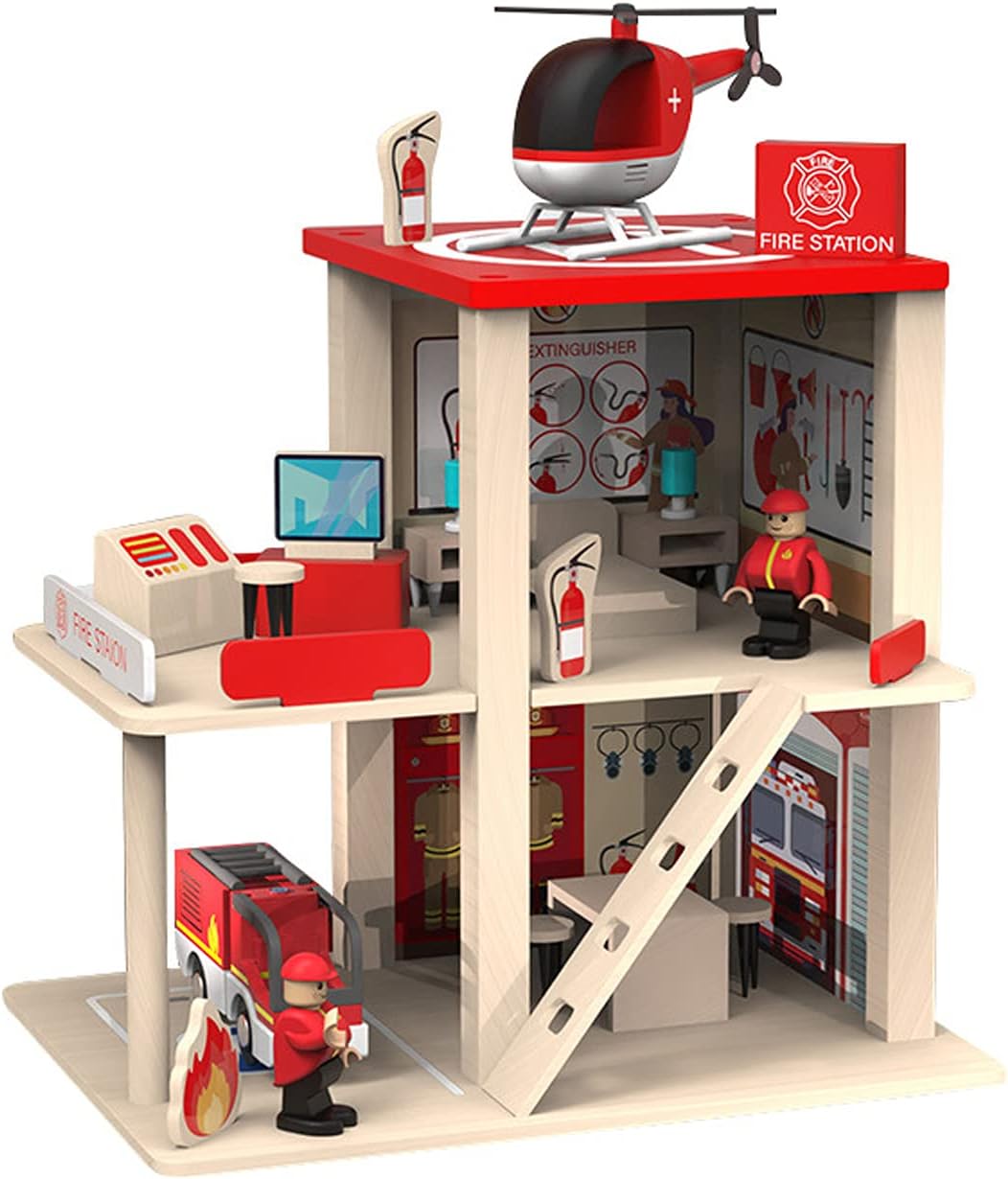 Wooden Fire Station Playset, Multicolor