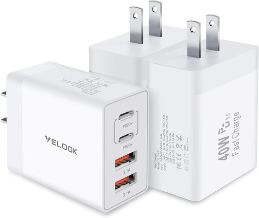 3-Pack 40W USB C Wall Charger Block