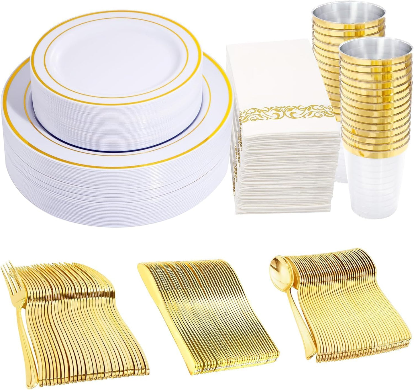 350 Pieces White and Gold Plastic Plates