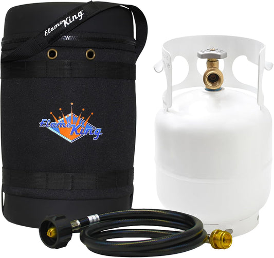 Flame King Gas Hauler Kit  Insulated Protective Carry Case 5LB Propane Tank and Adapter Hose for Camping