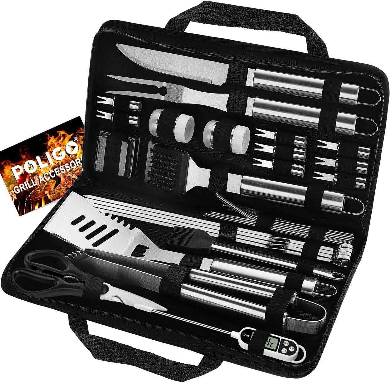 POLIGO 29 PCS BBQ Grill Accessories Stainless Steel BBQ Tools Grilling Tools Set