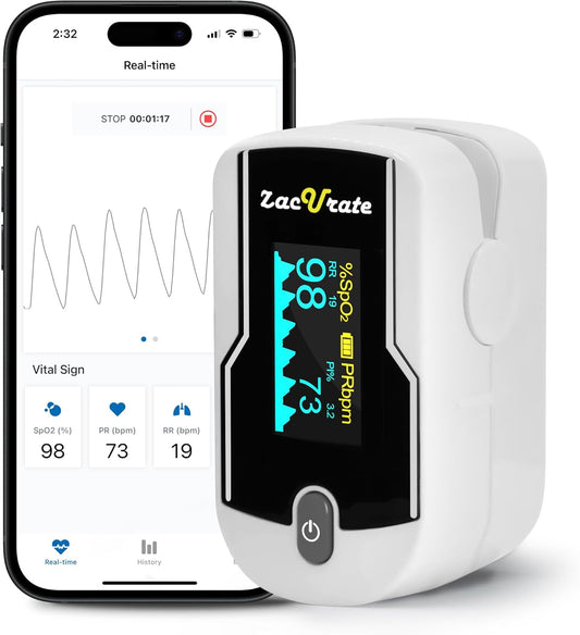 Zacurate 500E-B Wireless Bluetooth Fingertip Blood Pulse Oximeter Monitor