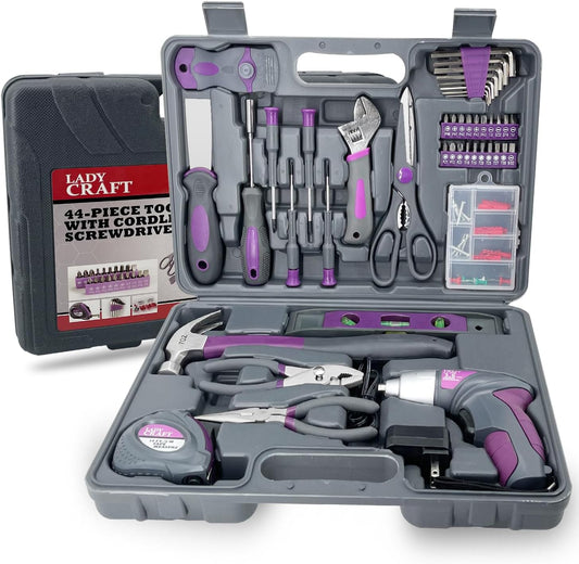 44PCS 4V Cordless Screwdriver Tool Kit Set Pink