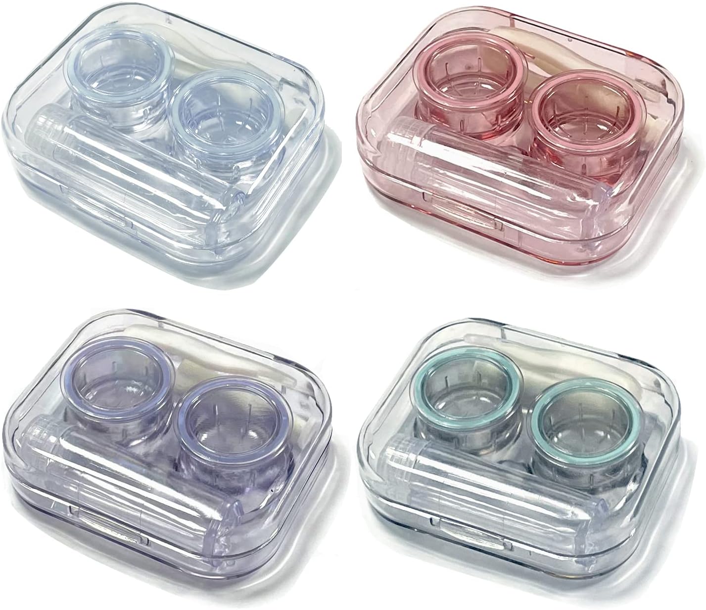 4 Pack Flip Top Clear Contact Lens Case Travel Kit