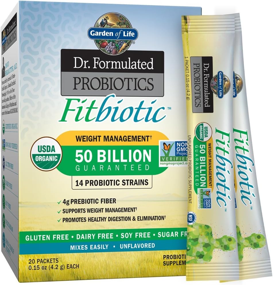 Garden of Life Dr. Formulated Probiotics Fitbiotic Weight Management Powder 50 Billion CFU & Fiber