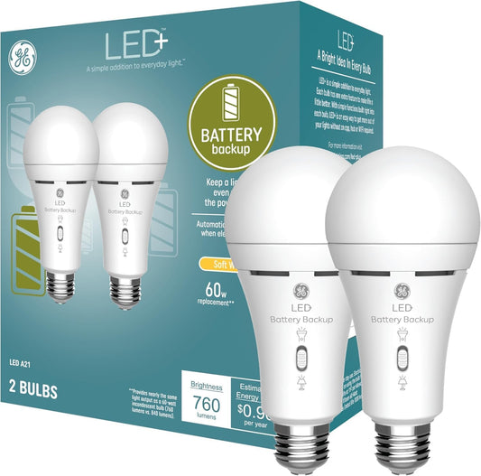 GE LED+ Battery Backup A21 LED Light Bulbs