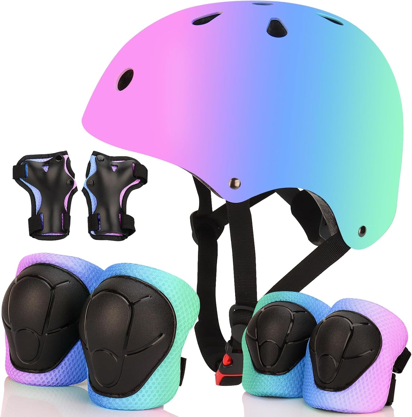 Color Gradient Adjustable Bike Helmet with Knee and Elbow Pads