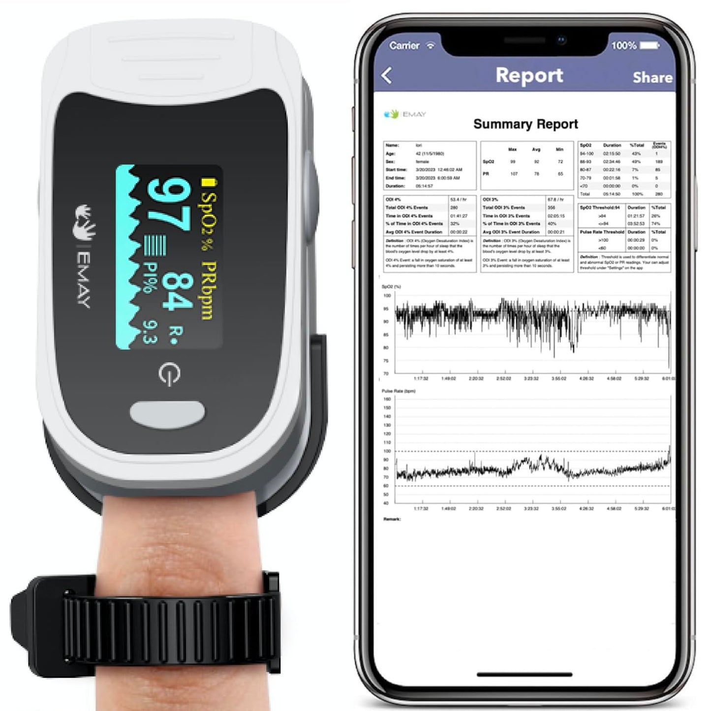 EMAY Sleep Oxygen Monitor with Built-in Recording Capability