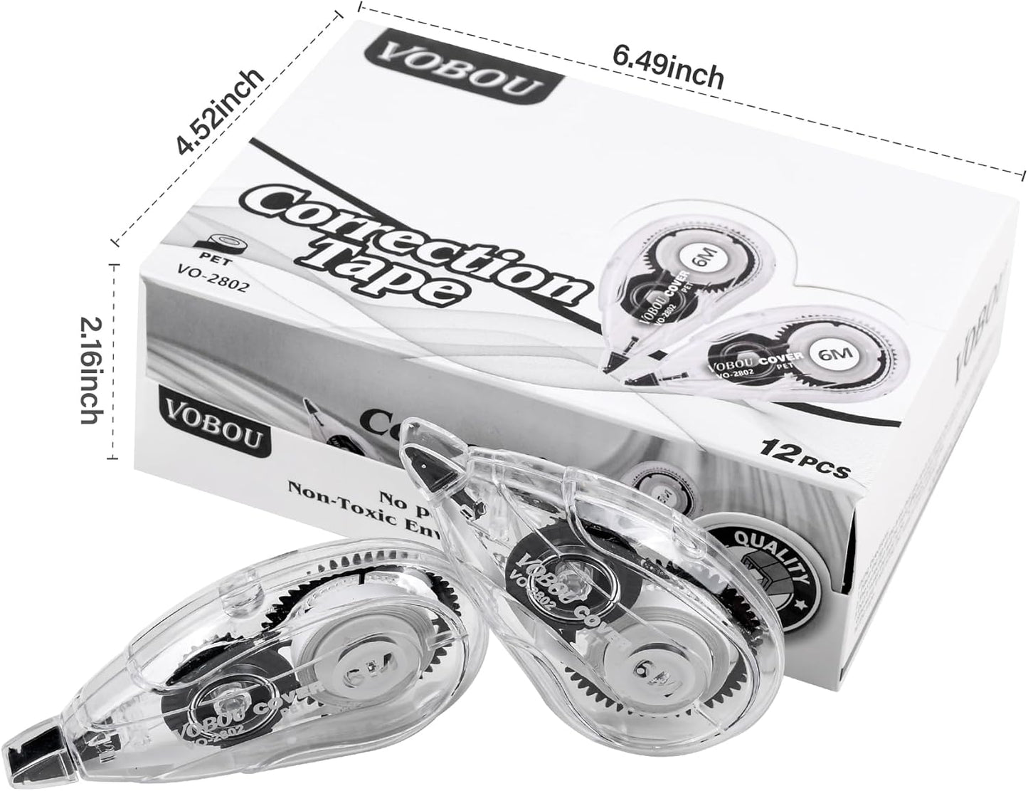 Whiteout Correction Tape, Easy To Use Applicator for Instant Corrections Correct Wrong Writing At Any Time, For school, Office (White, 12pack, 6M/256" x 0.2")