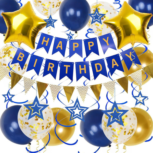 Navy Blue Gold Birthday Decorations