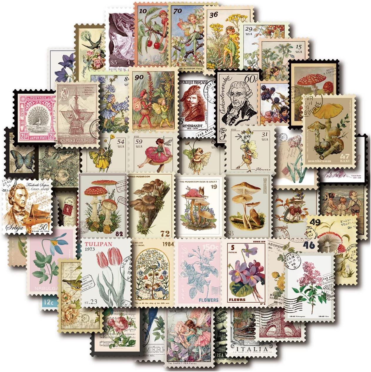 Vintage Postage Stamp Stickers for Scrapbook