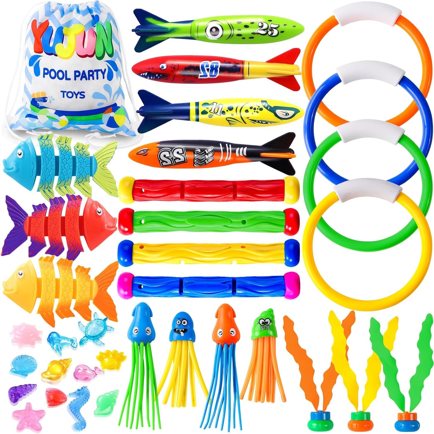 YUJUN 35PCS Pool Diving Swimming Toys