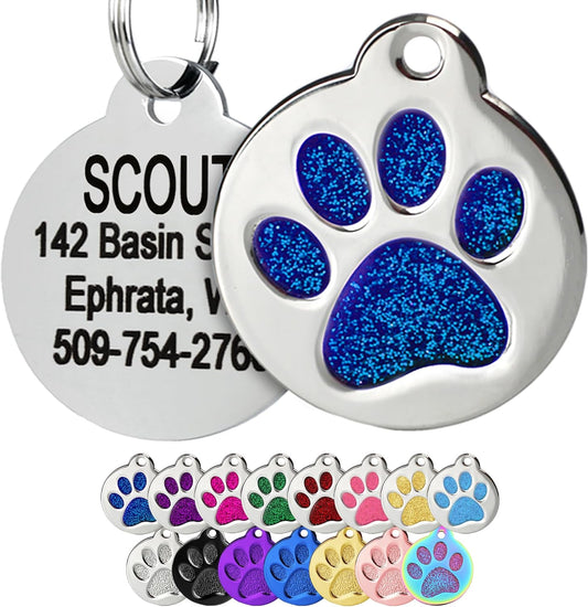 GoTags Paw Print Round Stainless Steel